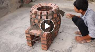 Build a simple wood stove with red brick and cement at home / How to build a wood stove