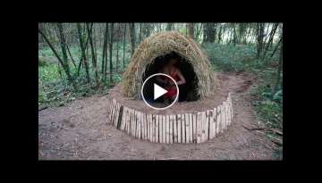 Building complete survival shelter ! Bushcraft earth hut, straw roof | Free bushcraft #52