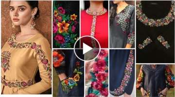 Most impressive very creative hand embroidery designers kurti designing full details by Kushi