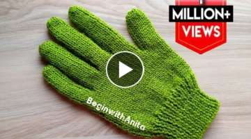 tutorial 81-Hand gloves knitting with two needles/ दस्ताना बुनाई हि�...