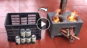 Amazing Creative Wood Stove From Cement And Plastic Barrels - DIY Firewood Stove With Cement