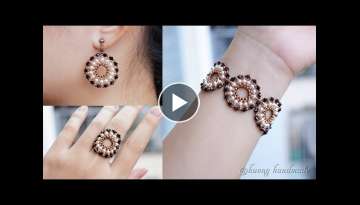 Elegant jewelry set. Easy to make beaded jewelry. Earring, bracelet, and ring